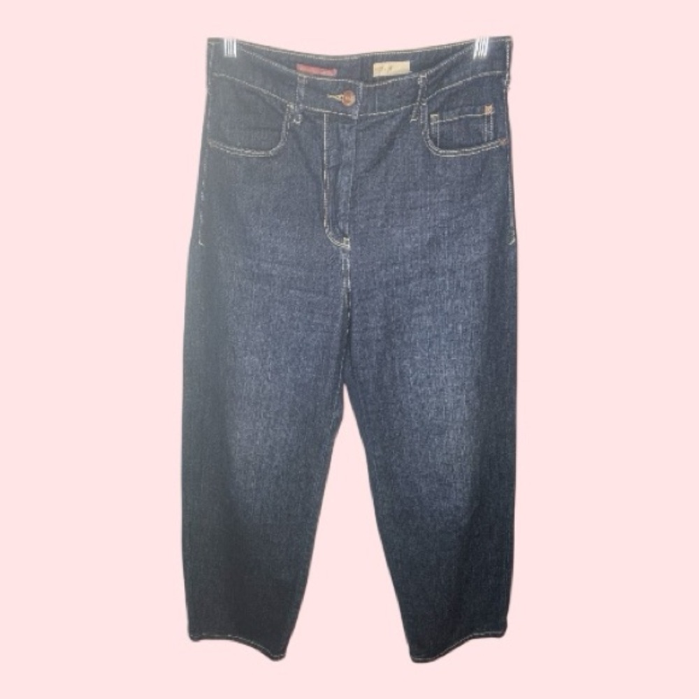 Pilcro High Waist, Wide Leg Cropped Dark Blue Denim Jeans.  Size 28